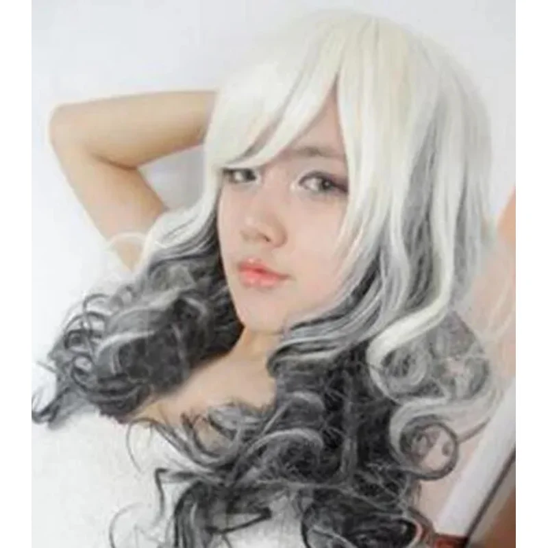 

Free shipping new wig heat resistant cosplay mixed color BLA and white curly wig