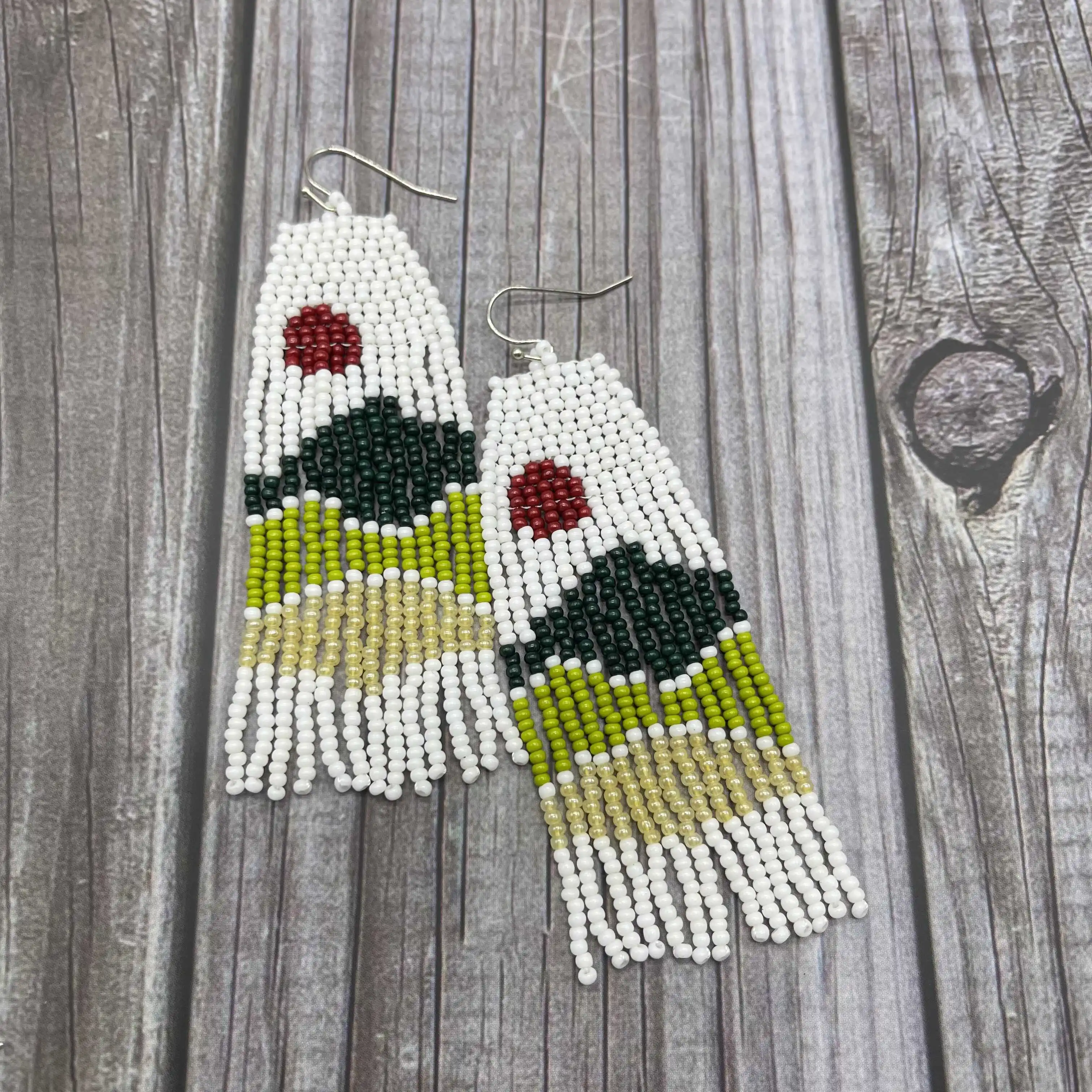 

Rice bead earrings Tassel View Design Female Geometry Hand knitting Bohemia Alloy Fashion Simple Tassel Beaded earrings