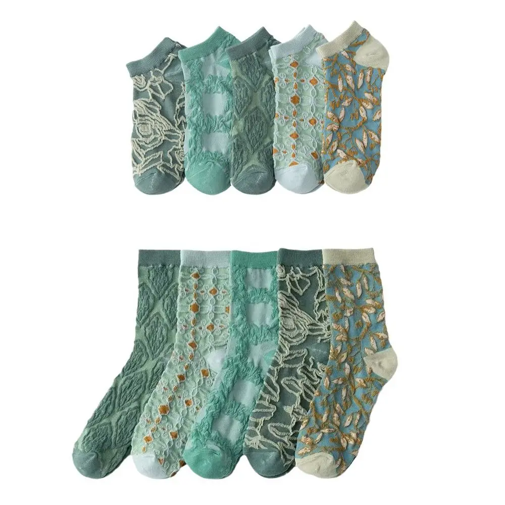 5 쌍 탄성 꽃 꽃 튜브 양말 복고풍 스타일 통기성 소녀 중반 종아리 양말 streetwear 양말 달콤한 양말 여성 소녀
