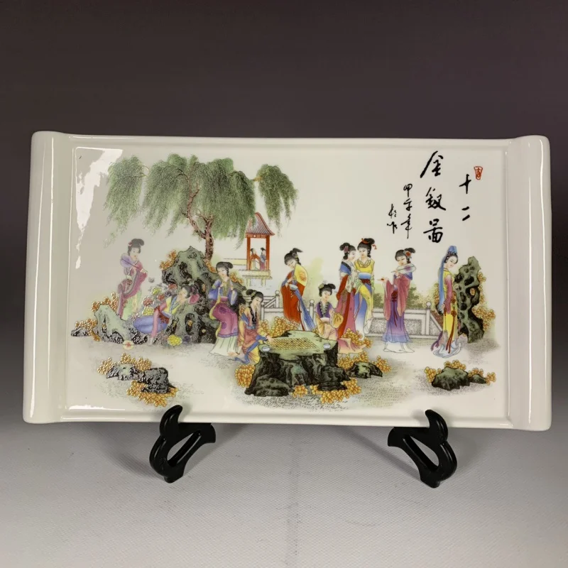 

Jingdezhen Pastel Character Twelve Gold Hairpin Picture Tea Tray Fruit Plate Retro Style Home Curio Shelf Decoration Decoration