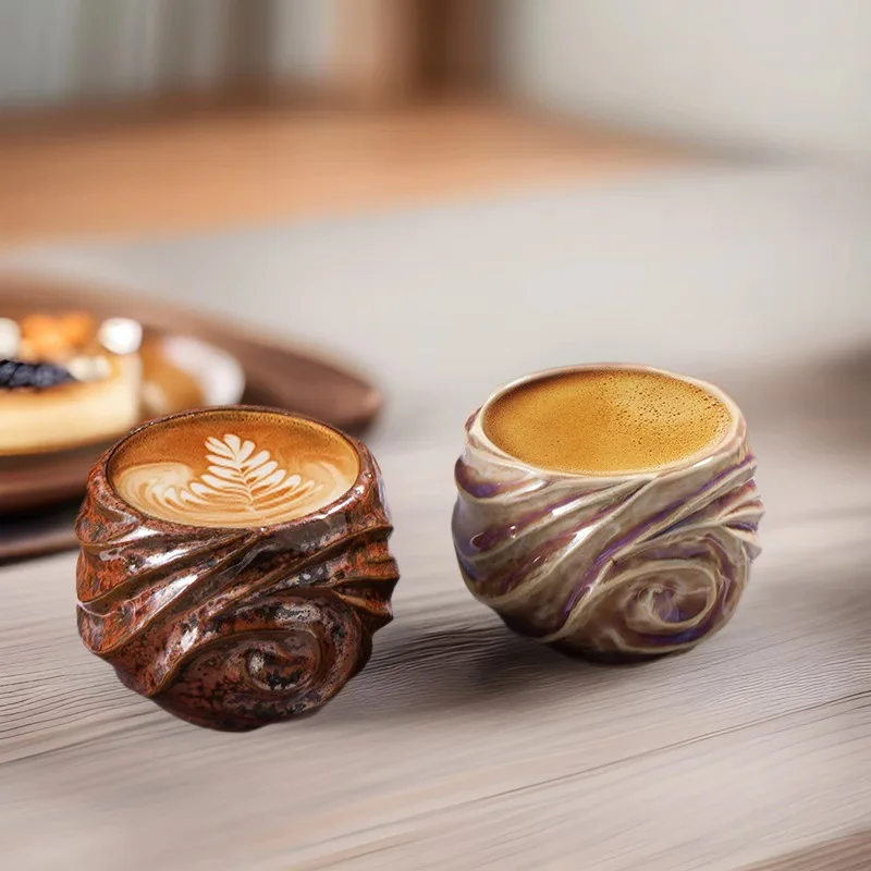 Japanese Retro Small Coffee Cup Tea Cup Creative Ceramic Fambe Thread Cup Shaped Handmade Coarse Pottery Tea Cup