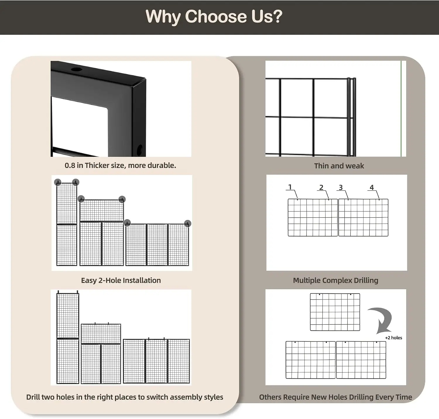 3-Pack Wall Mount Gridwall Panels, 21.6" x 43.3" Wire Grid Wall Display Stand with 30 Hooks, Modular Art Display Rack and Garage Organization Workshop Storage, Black