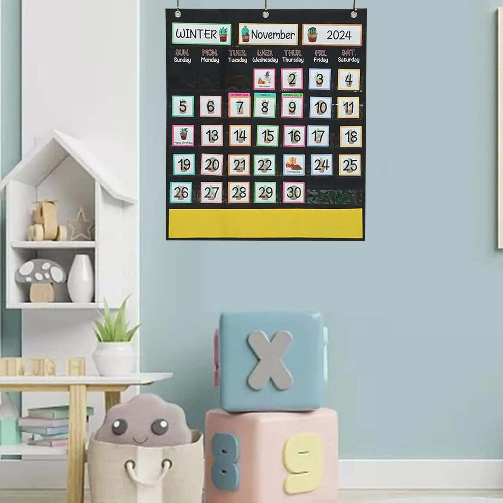 Calendar Pocket Chart Calendar for Kids Calendar Hanging Bag Classroom Organized Chart Wall Calendar for Homeschool Back