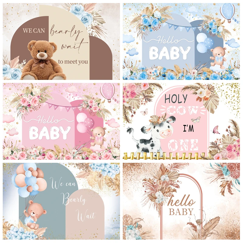 

Bohemian Baby Shower Backdrop Boho Flowers Hello Baby Boy Girl Welcome Party Decor Backgrounds for Photographs Customized Banner