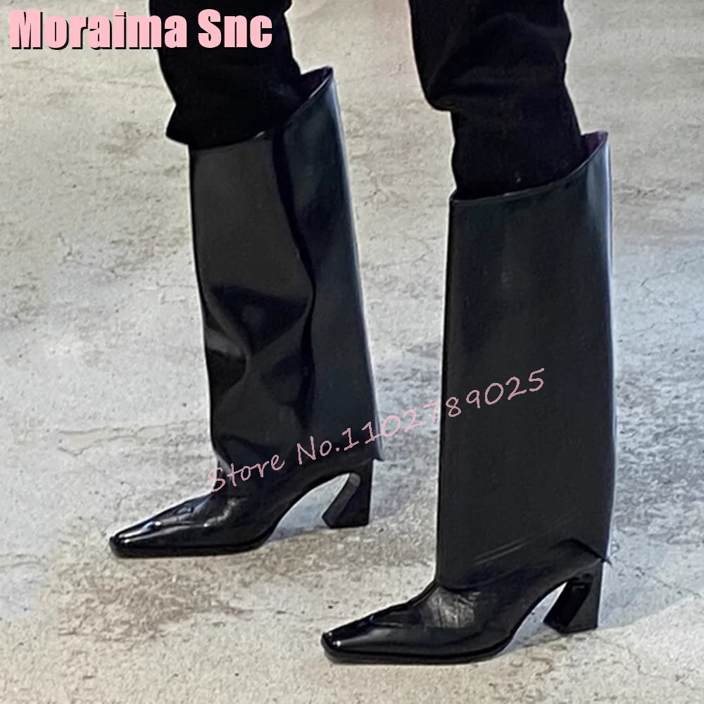 

Unique Strange Heel Long Boots Pointed Toe Slip On Vintage Sexy Women Knee High Boots Black Solid Fashion Autumn Winter 2024 New