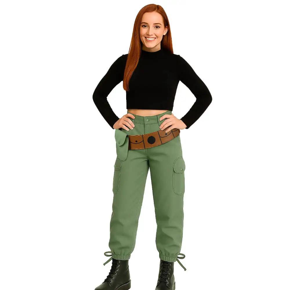 

Kim Possible Cosplay Costume for Women Kimberly Ann Possible T-shirt Pants Belt Halloween Theme Party Outfits Takerlama
