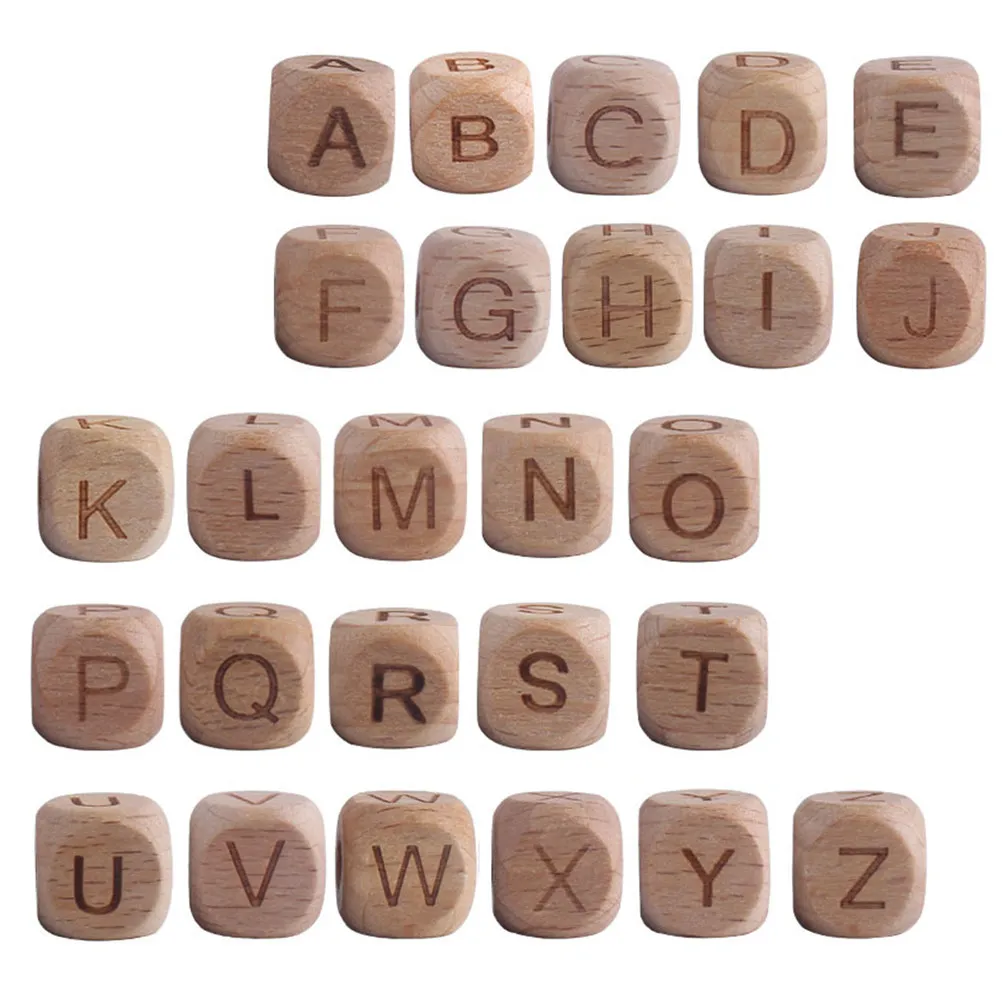26Pcs Alphabet Beads Wood Square Letter Beads DIY Jewelry Craft Accessories English Letter Decoration Wood Bead