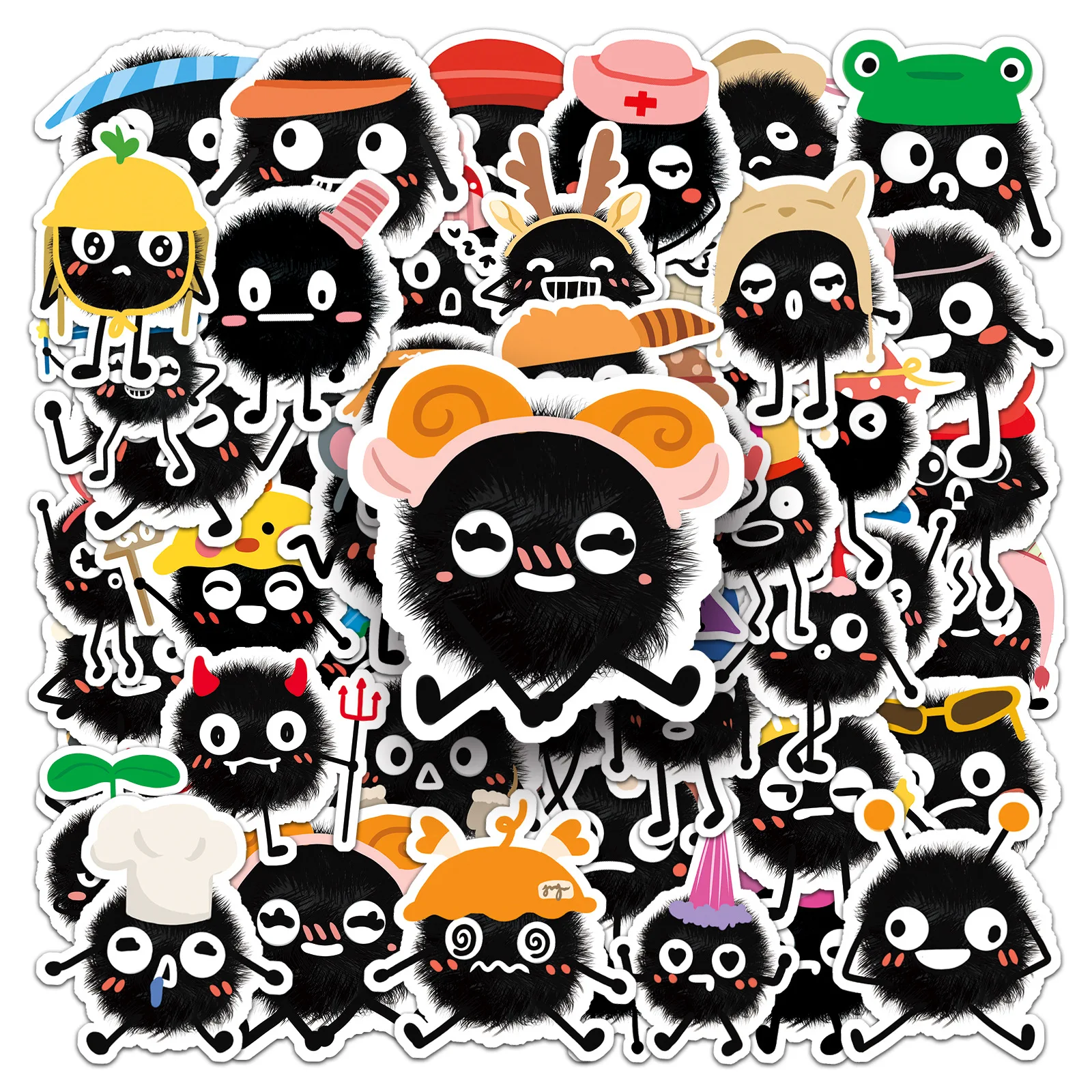 

50/100 шт. мультяшных виниловых водонепроницаемых наклеек с рисунком угольных шариков, милые декоративные стикеры для блокнотов и канцелярских товаров