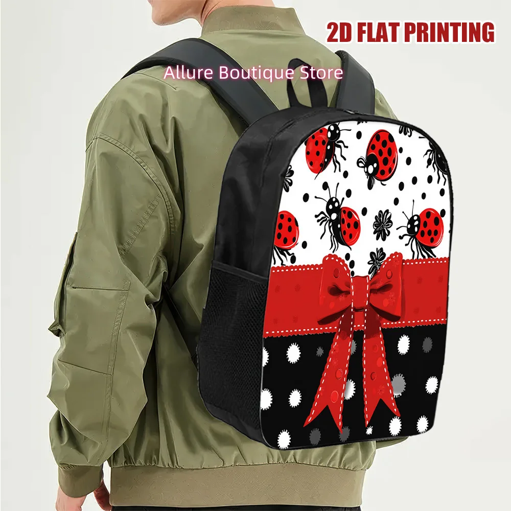 1pc Ladybug and Red Bow Backpack | Lightweight, Stylish, Zipper Closure, Lining, Adjustable Shoulder Strap, Ideal for Daily Comm