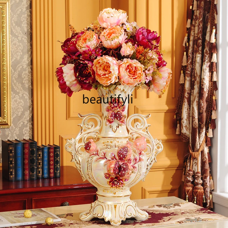 

s8617European-Style Ceramic Decoration Luxury Living Room TV Cabinet Floor Home Dining Table Dried Flower and Flowerpot