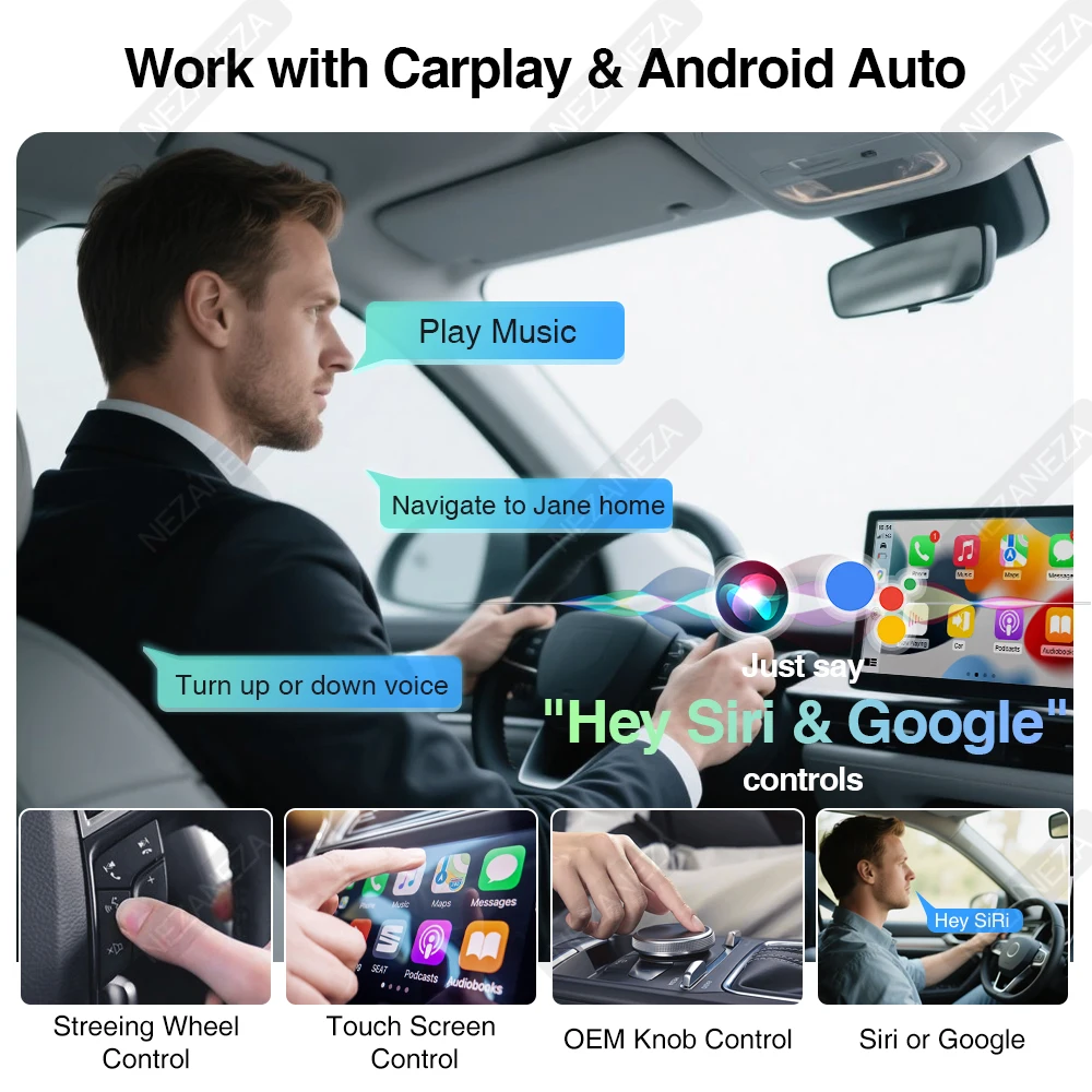 Mini Dongle CarPlay inalámbrico 2 en 1 para adaptador de Radio de coche OEM cableado a CarPlay inalámbrico Android Auto TypeC USB Plug and Play