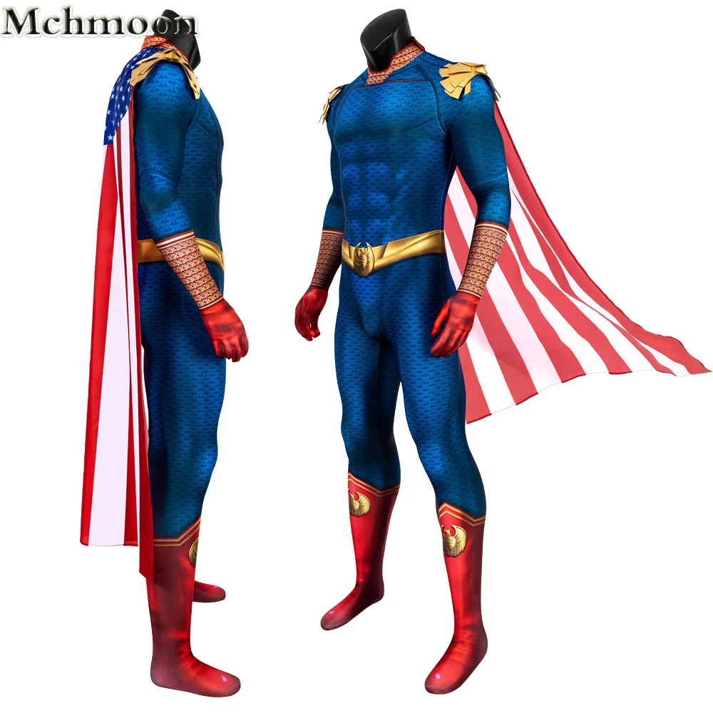 

The Boys Cosplay Homelander Jumpsuit Halloween Carnival TV Superhero Costume Printing Bodysuit Fancy Cape