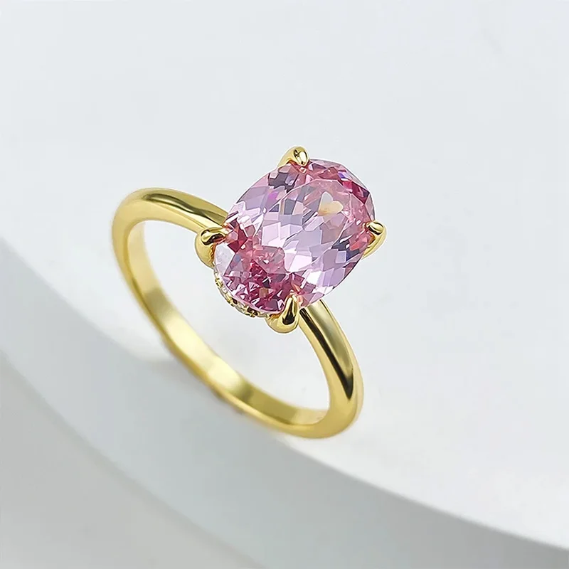 

LYCFN 7*10 мм овальная огранка лабораторный розовый драгоценный камень 18 К позолоченный S925 стерлингового серебра свадебное обручальное кольцо ювелирные изделия