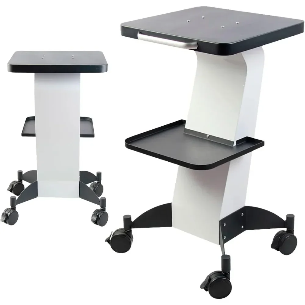 

Trolley Salon Rolling Cart – A White Color Moveable Esthetician Machine Cart with Additional Tray, and Stand for Spa and Salon