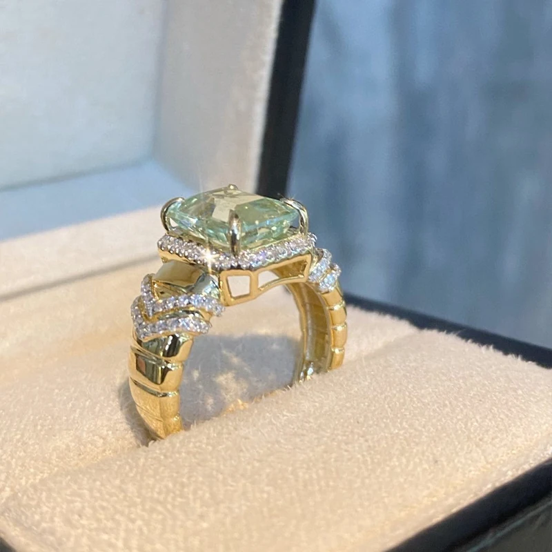 Aazuo Luxury Jewerly 18K Pure Yellow Gold Natural Green Tourmaline 3.75ct Real Diamond Retro Ring For Woman Senior Banquet Party