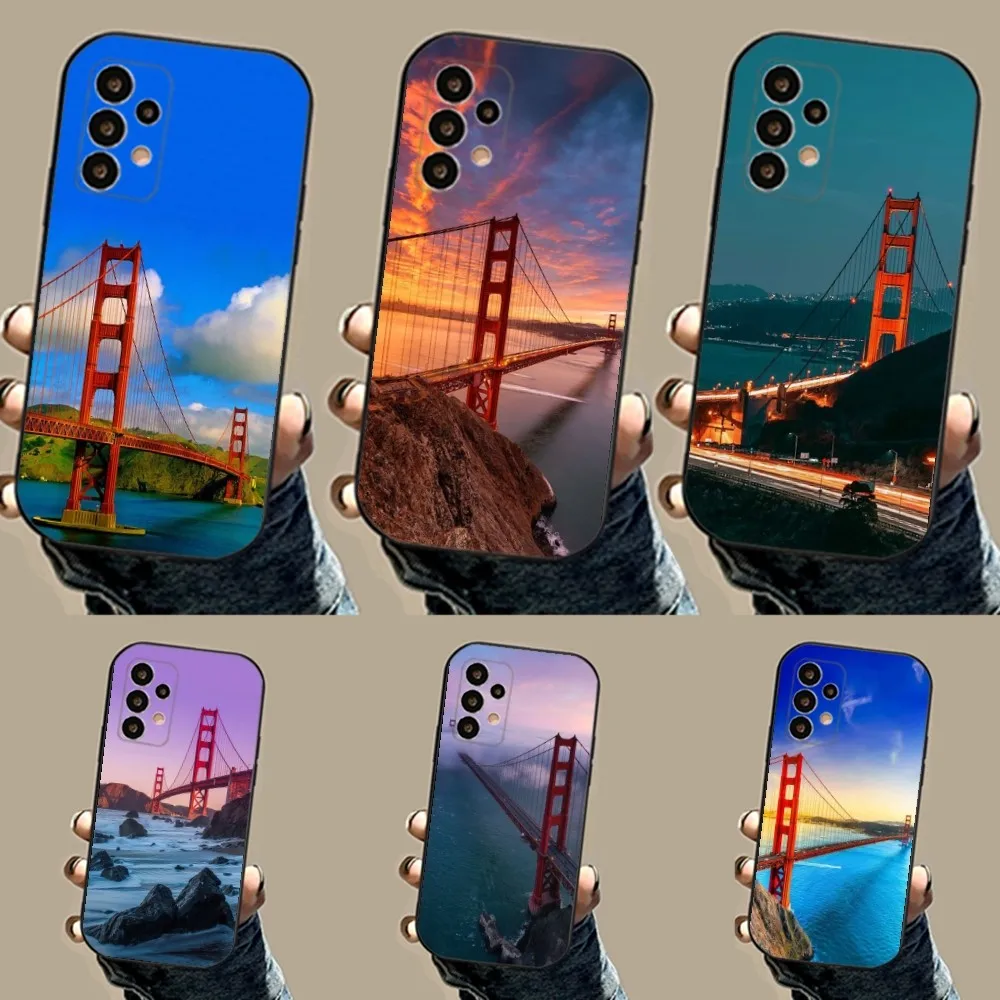 Golden Gate Bridge San Francisco Phone Case For Samsung S24,23,23,22,30,21,10,9,Note20 Ultra,Lite,Ultra,5G,Plus,FE,Black Soft