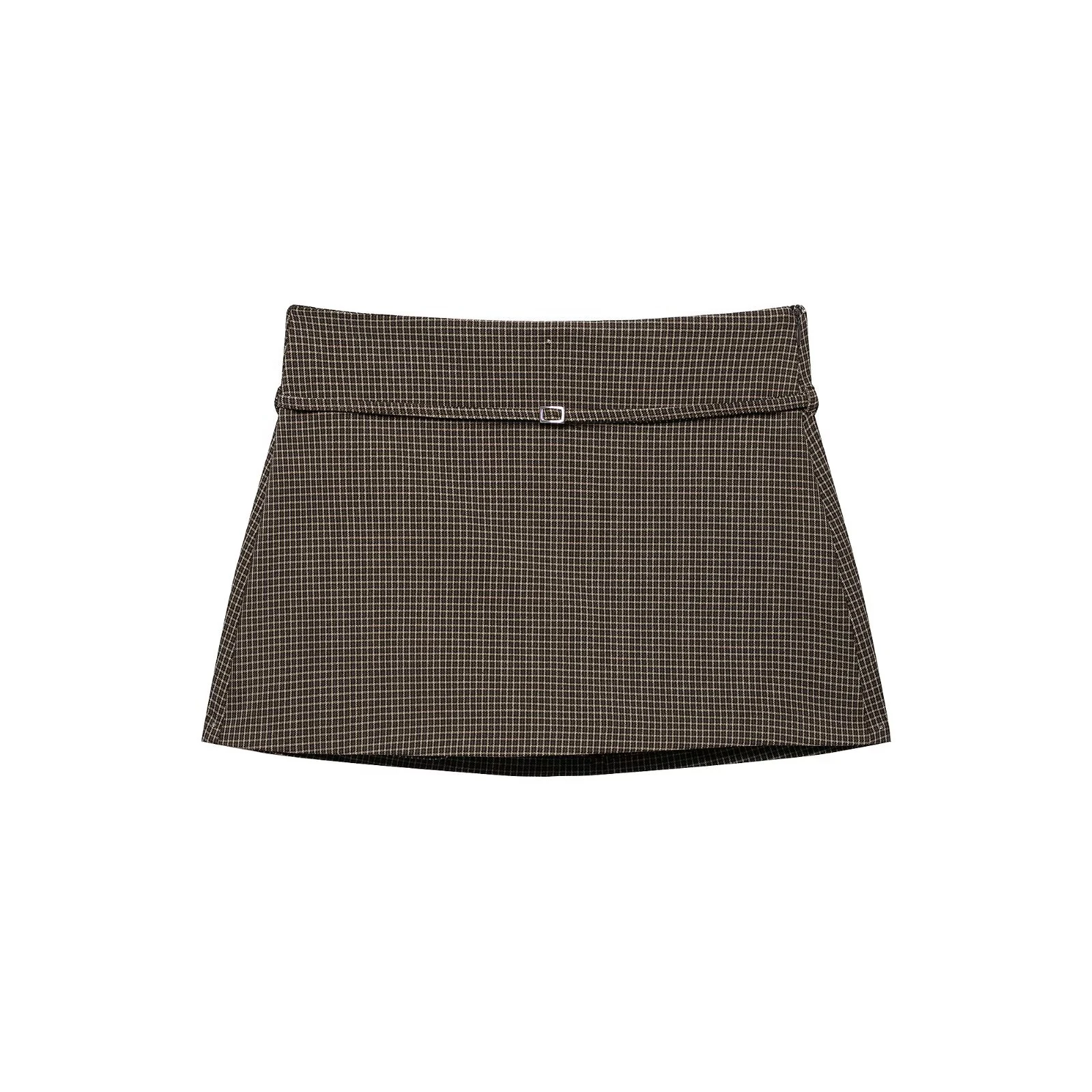 2026 autumn new women's clothing simple and fashionable mid waist belt casual checkered skirt pants