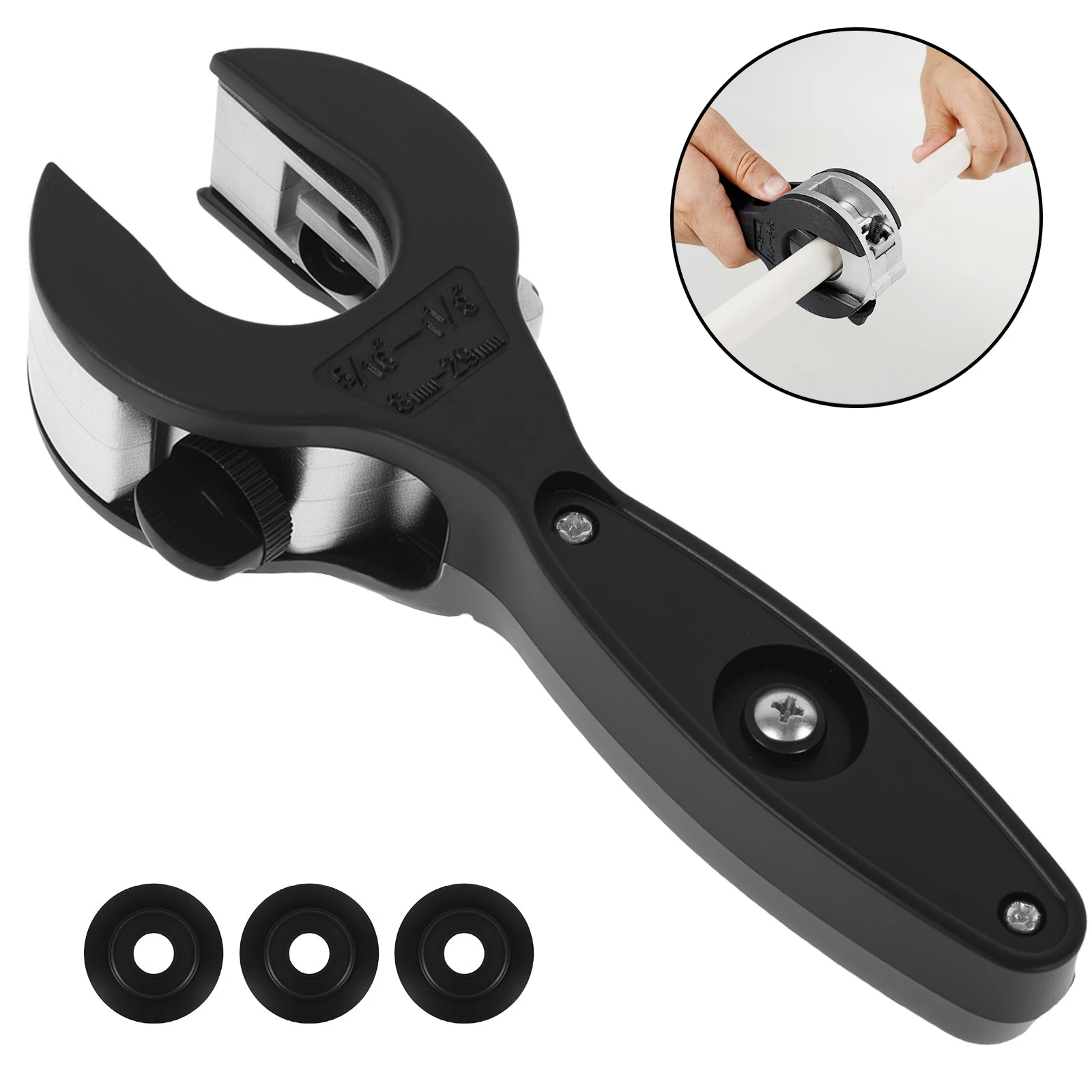 

Ratchet Tube Cutter Copper Pipe Cutter Kit Adjustable 5/16" to 1-1/8" Ratcheting Tube Cutter with 3 Blades for Cutting Aluminum