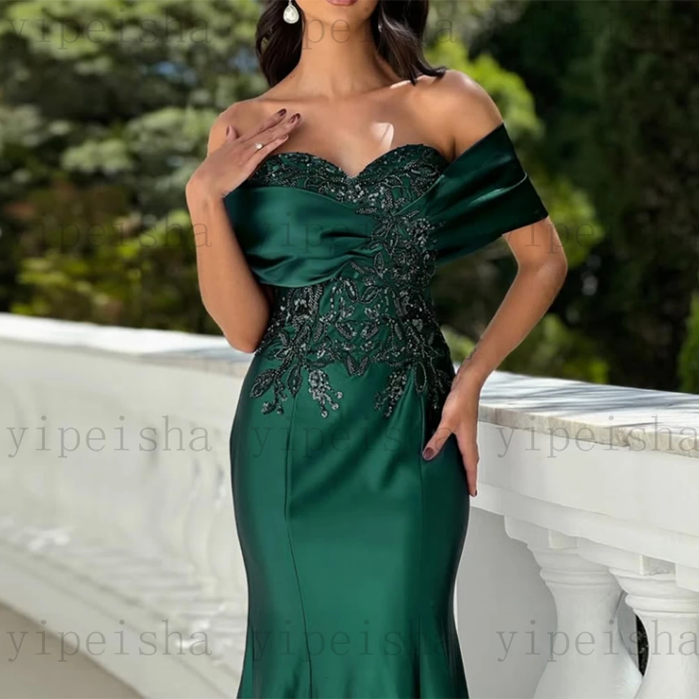 Индивидуальные милые вечерние платья русалки со складками и открытыми плечами, драпированные кружевные аппликации, длинное платье для выпускного вечера с открытой спиной