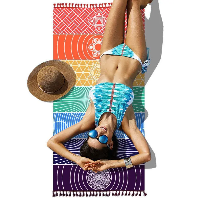 Rainbow Boho Beach Mat Mandala Blanket Striped Wall Hanging Tapestry Scarf Yoga Mat