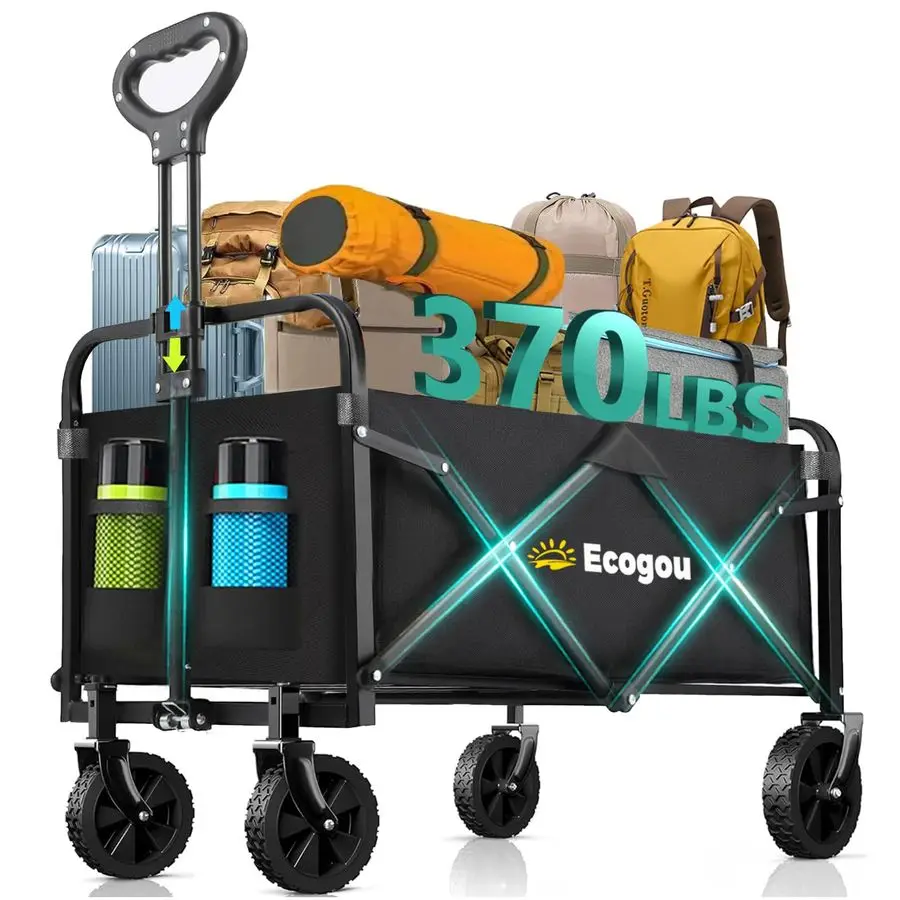 

Collapsible Wagon with Wheels, 370lbs Weight Capacity Foldable Beach Wagon with Flexible Handle Portable Utility Wagon Cart for