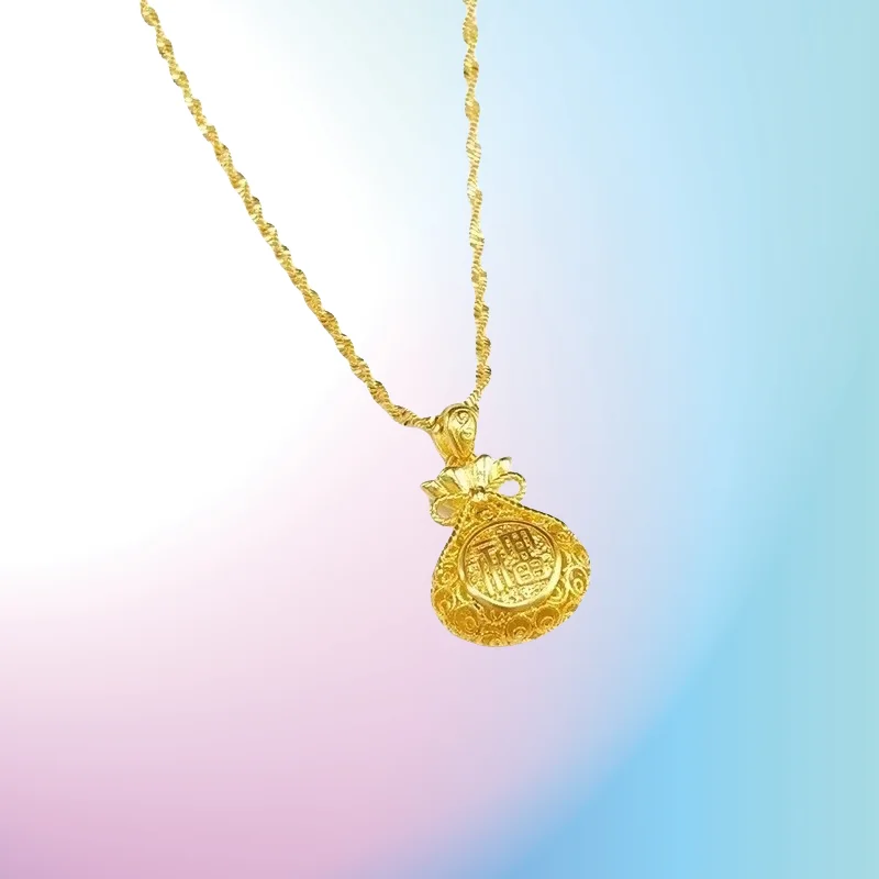 

NEW 9999 real gold 24K yellow gold Filament Hollow Bag Pendant Necklace