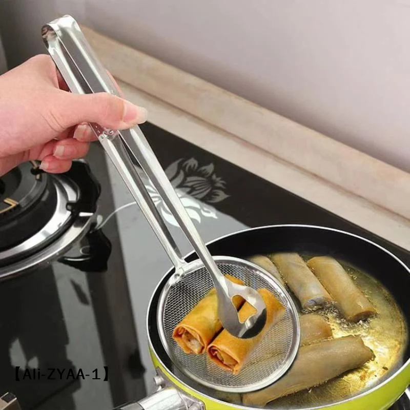 【A】Stainless Steel Oil Frying Clamp Filter Fine Mesh Strainer With Clip Tongs For Oil-frying Food BBQ Kitchen Tools