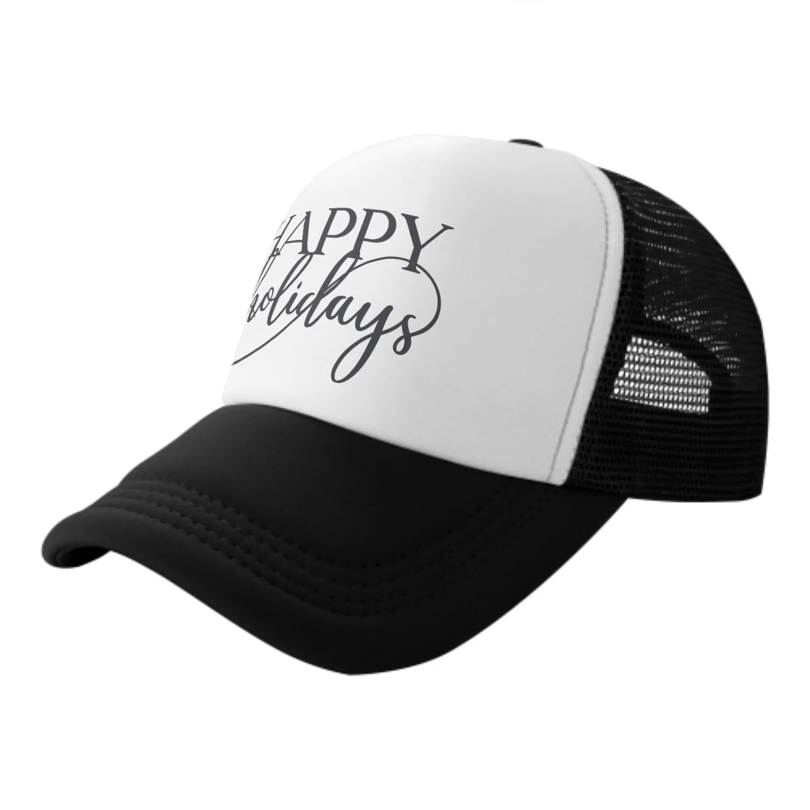 

Happy Holidays Print Mesh Baseball Cap Trucker Hats Sports Outdoor Adjustable Washed Snapback Dad Hat