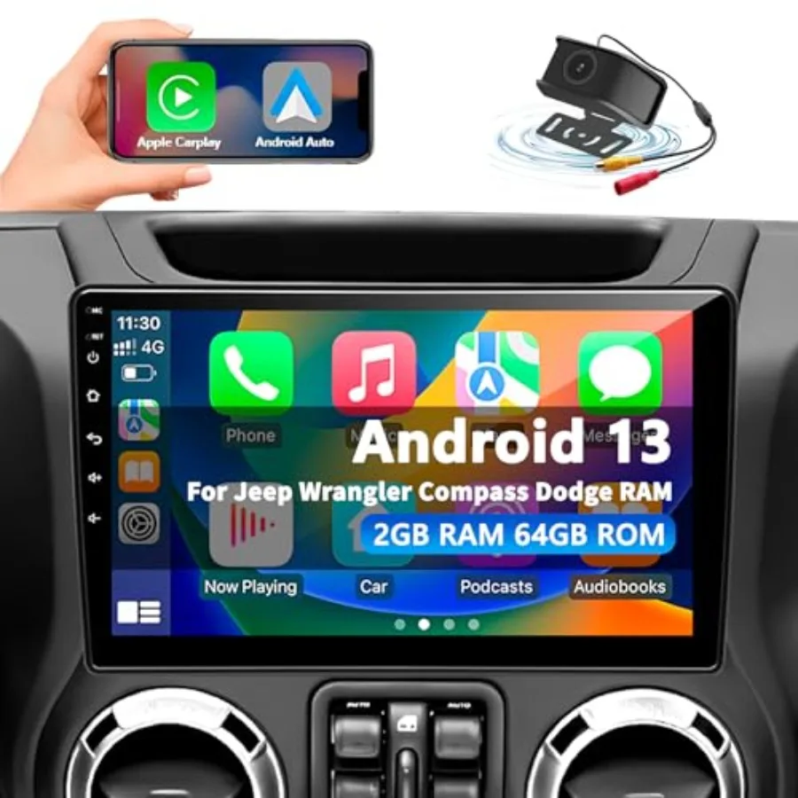 

Автомагнитола для Jeep Wrangler JK 2007-2018, Dodge Ram 1500 2500 3500, Grand Cherokee, Android 13, 2G+64G с CarPlay и Android Auto