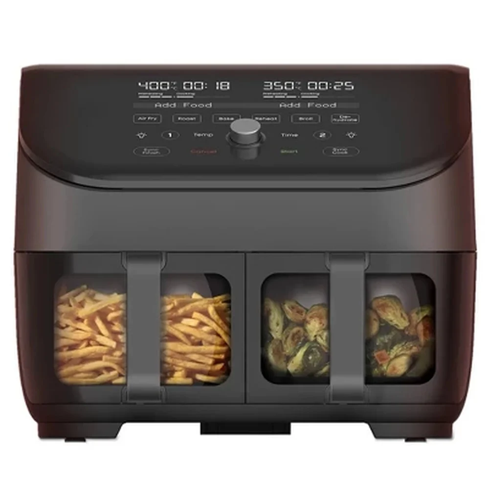 8qt Dual Basket Air Fryer with ClearCook Windows 1700W EvenCrisp Technology Sync Cook Non-Stick Dishwasher Safe Family Size