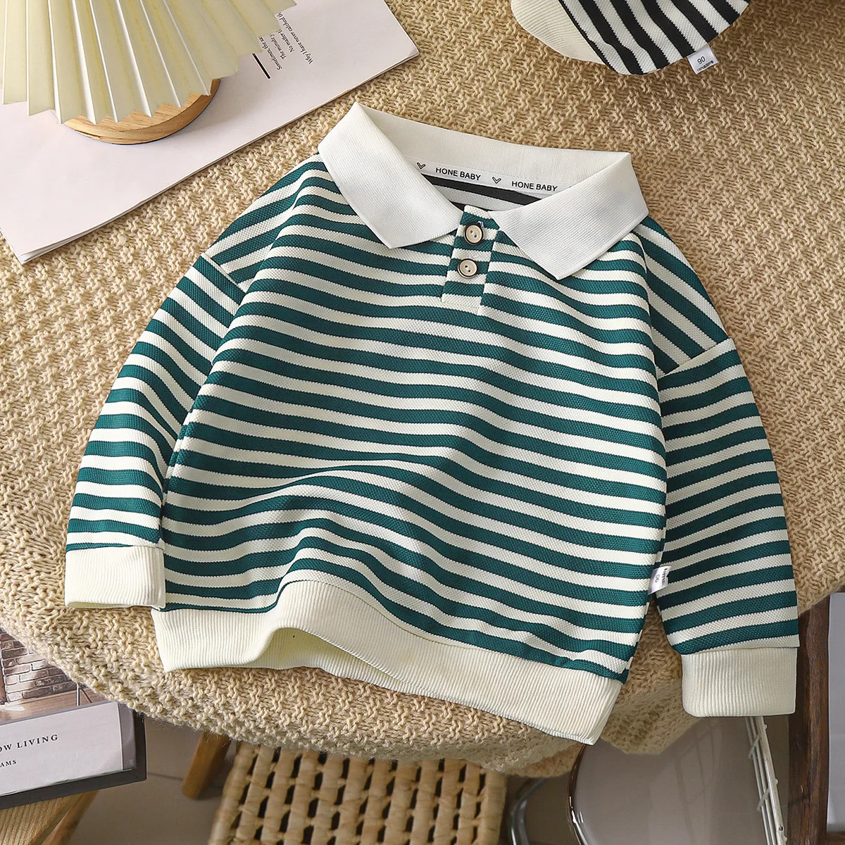 Autumn Spring Polo Shirt For 1-10Y Boys Striped Turndown Collar Kid Boys Bottoming Shirt Casual Threaded Cuffs Infant Girls Tops