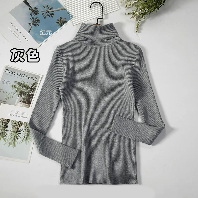 

Autumn Winter Women High Neck Bottom Sweater Fashion Solid Color Knit Tops Slim Fit Warm Sweater Women Pullover Sweater