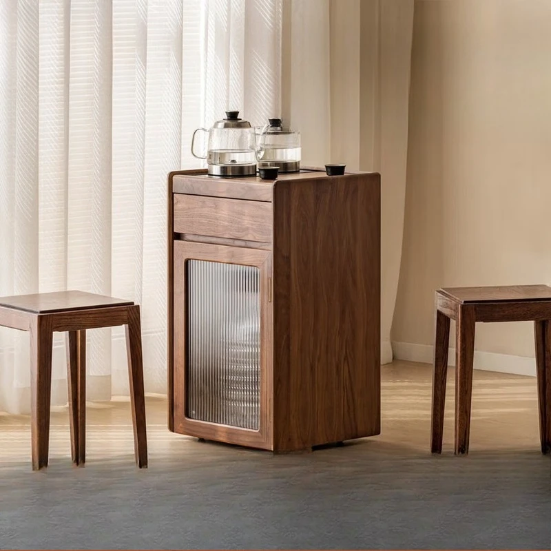 

Side cabinet, pure solid wood kettle, tea maker, movable tea cabinet
