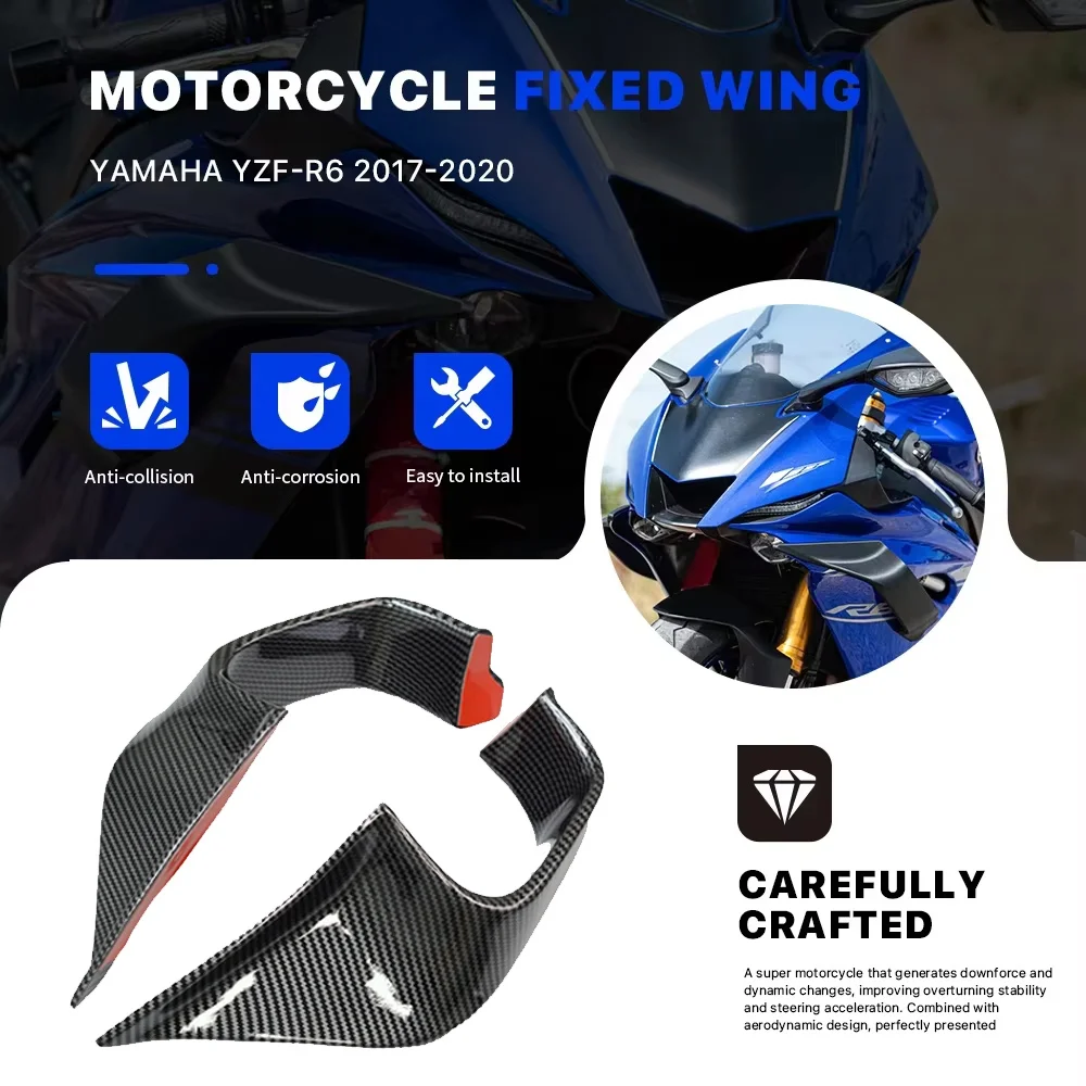 Motorcycle Front Fairing Side Winglets Fixed Wing Spoiler For YAMAHA YZF-R6 YZFR6 2017-2022 Aerodynamic Air Deflector Aileron