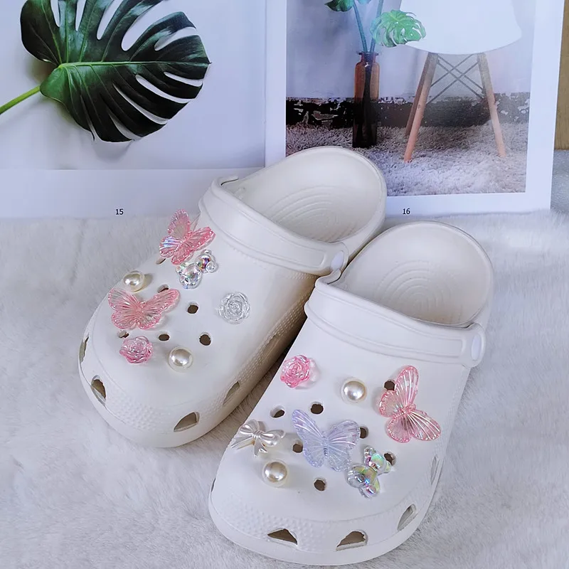 New Flower Shoe Charms for Sweet Cute Girly Hole Shoe Charms Designer Elegant Vintage Pearl butterfly Shoe Jewelry All-match