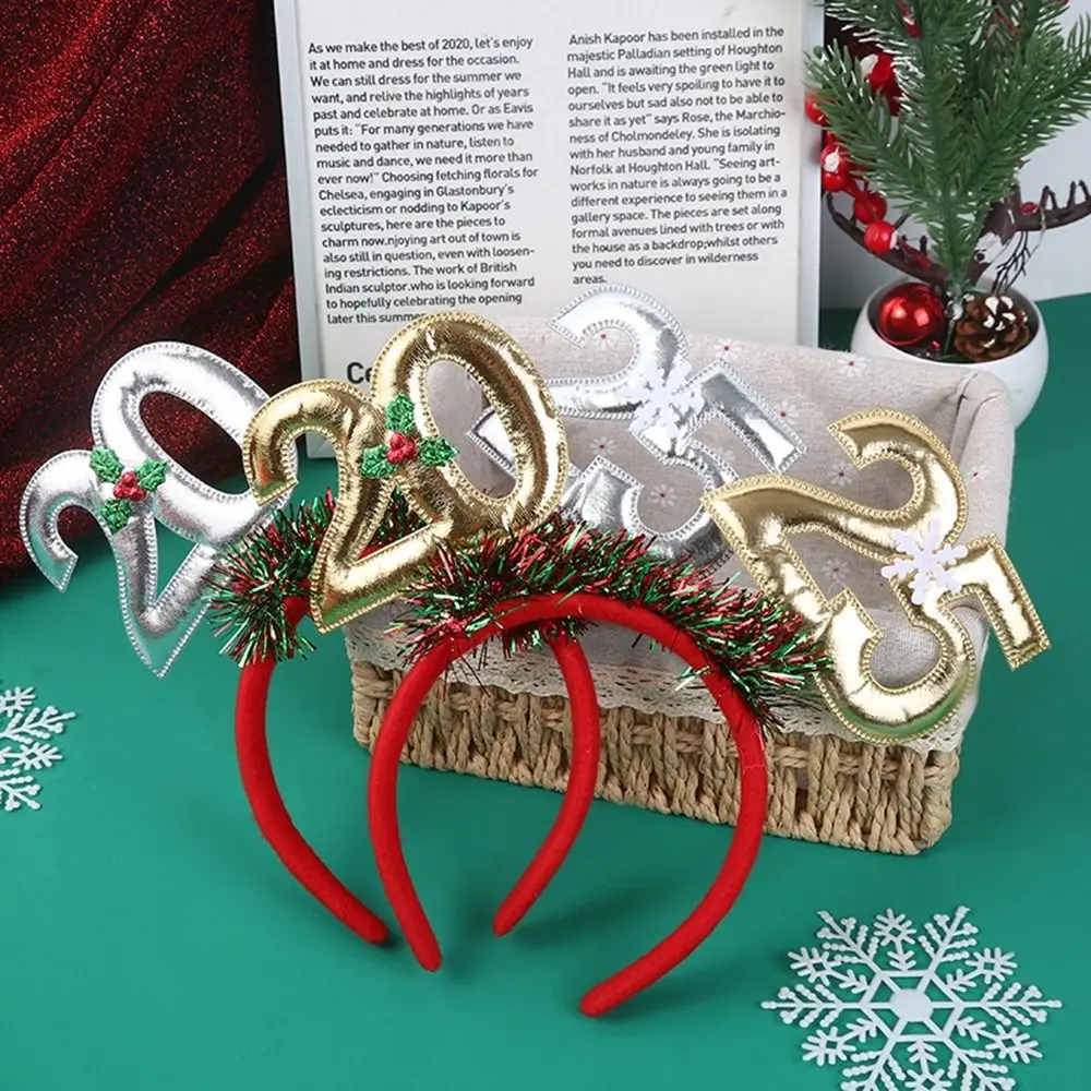 

Sequin 2025 Happy New Year Headband Letter Plastic Christmas Headpiece Crown Hair Hoop Masquerade Party New Year Headdress