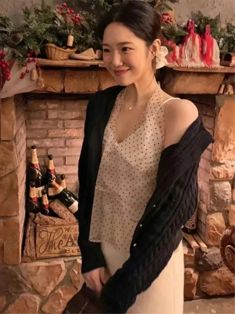 

Korean Ins Same Lace Wave Point Camisole Dress Womens Mesh Sleeveless Mid Length Cover Up Dress Summer New Y2K Girl Spicy Girls