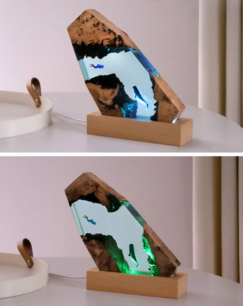

NEW Creative Ocean Cave Whale Diver Desktop Ornament Creative Solid Wood Resin Lamp Craftsmanship Exquisite Birthday Gift