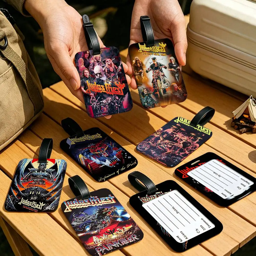 Muisc Band J-Judas P-Priest Waterproof PVC Baggage Tag With Info Card Anti lost Identification Tag For Luggage School Backpack