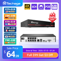 Techage 8CH H.265 4K/8MP/5MP POE NVR CCTV Security Surveillance System for POE IP Camera Network Camera VCR Support Max 14TB
