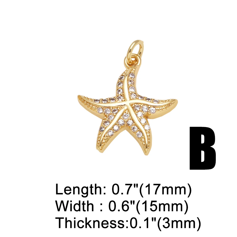 OCESRIO Fashion White Crystal Fishstar Charms for Bracelet Copper Gold Plated Whale Tail Conch Jewelry Making Supplies chma306