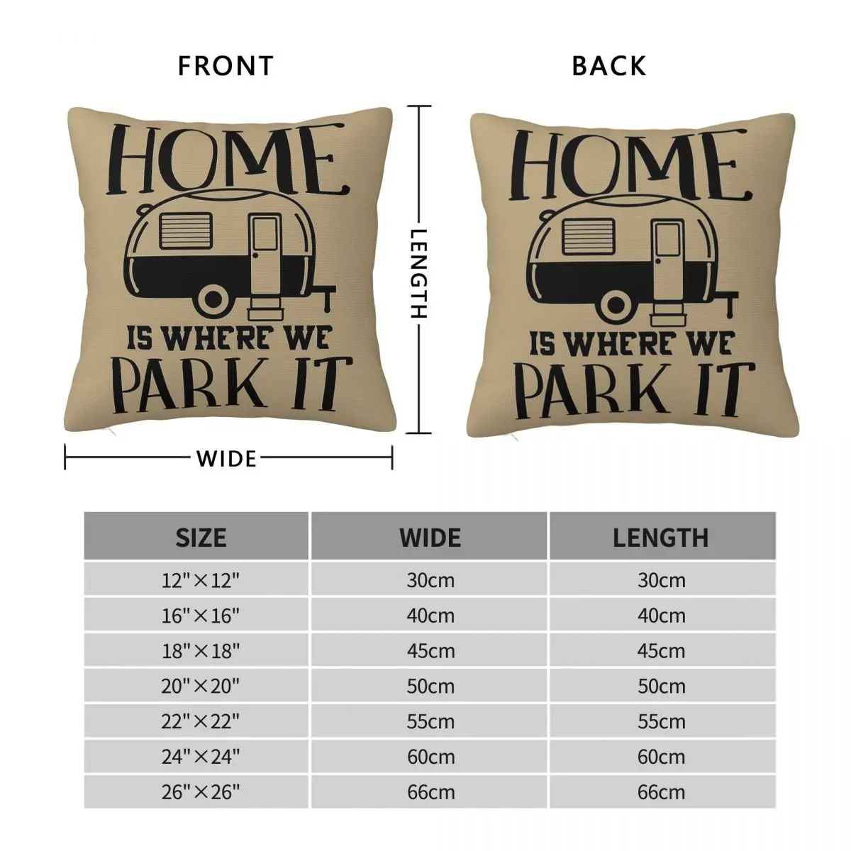 Home Is Where We Park It Square Pillowcase Polyester Linen Velvet Creative Decorative Throw Pillow Case Sofa Seater Cushion Case