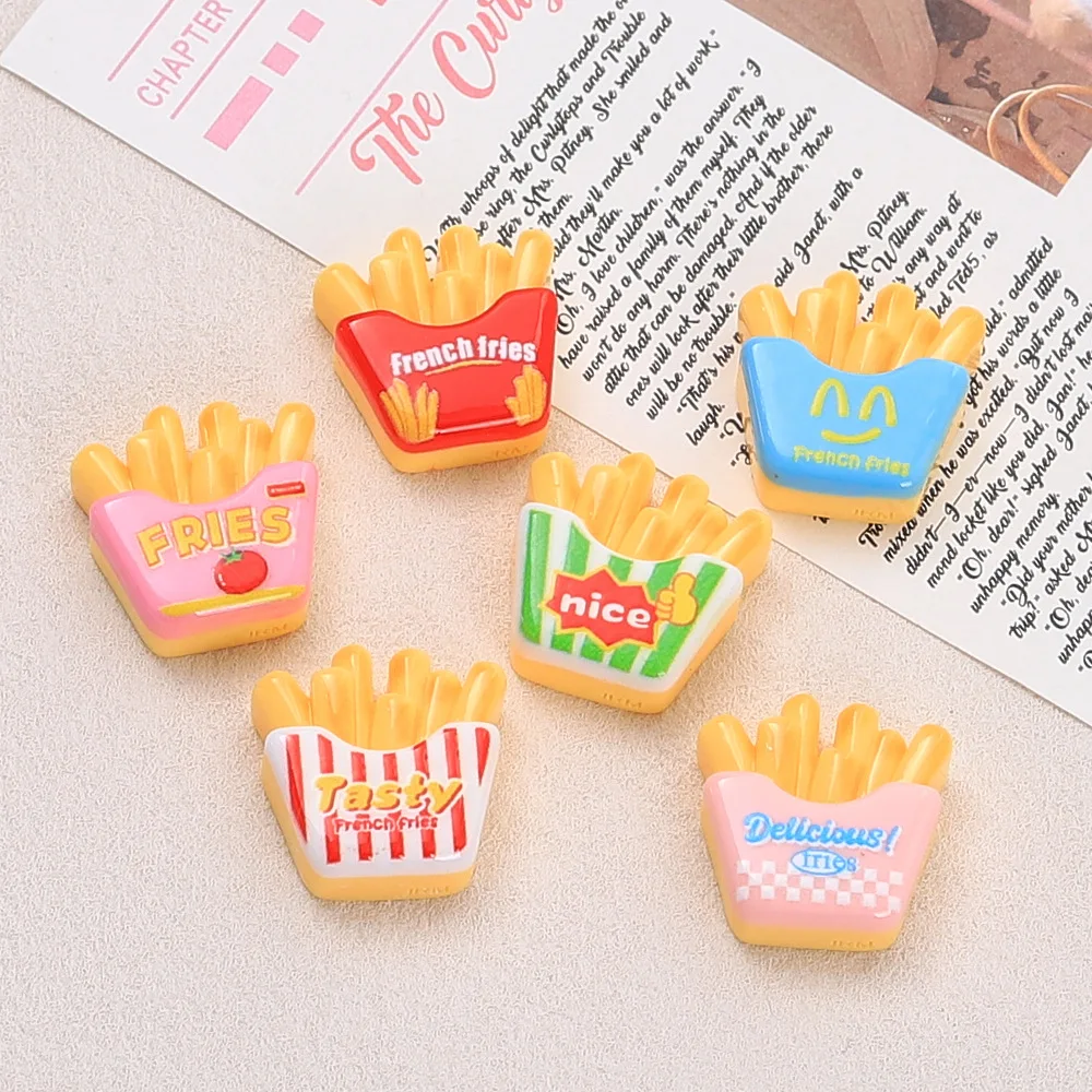 10PCS Cartoon French Fries Play Food Mixed Resin Charms DIY Craft Supplies Flatback for Hair Clip Phone Case