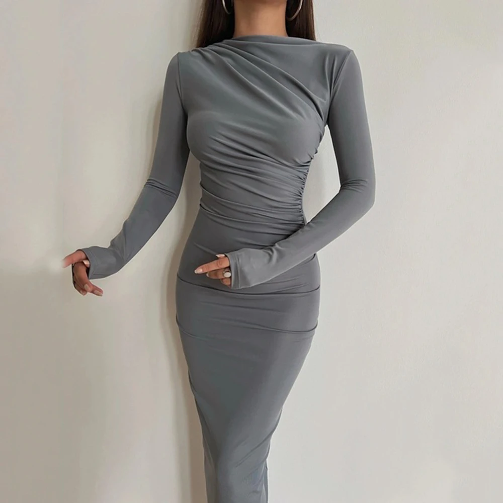 small grey dresser Silky Dark Grey Holiday Maxi Dress