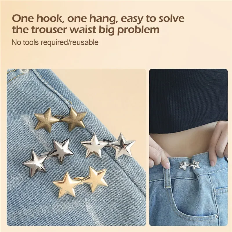 1pc Tightener Adjustable Waist Buckle for Jeans No Sewing Required Star Button Adjuster for Pants and Skirts Waist