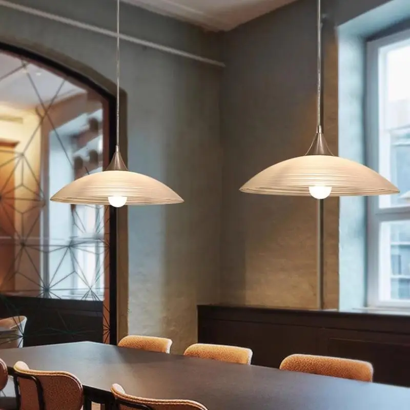 

Japanese Minimalist Glass Chandelier Round Decor Hanging Lamp Chrome Dining Table Bar Cafe Pendant Lamp Parlor Bedroom Droplight