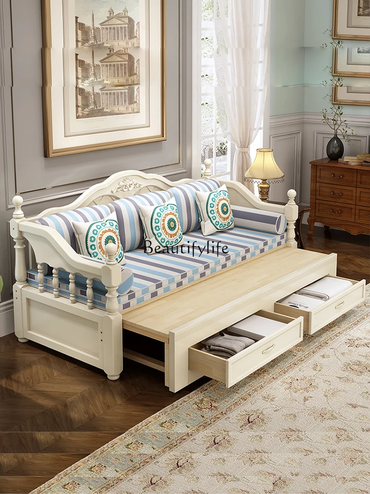 

Folding sofa bed Solid wood living room Simple multi-functional double sitting and sleeping dual-purpose removable and washable