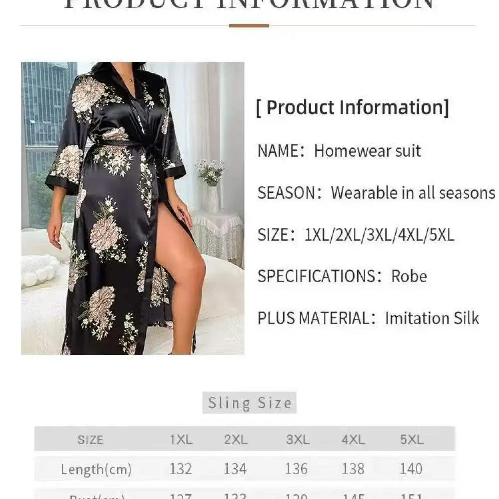 Women Satin Nightgown Comfortable Floral Home Dress Plus Size Loose Sleepwear Sexy V Neck Loungewear Soft Silk Feel Pajamas