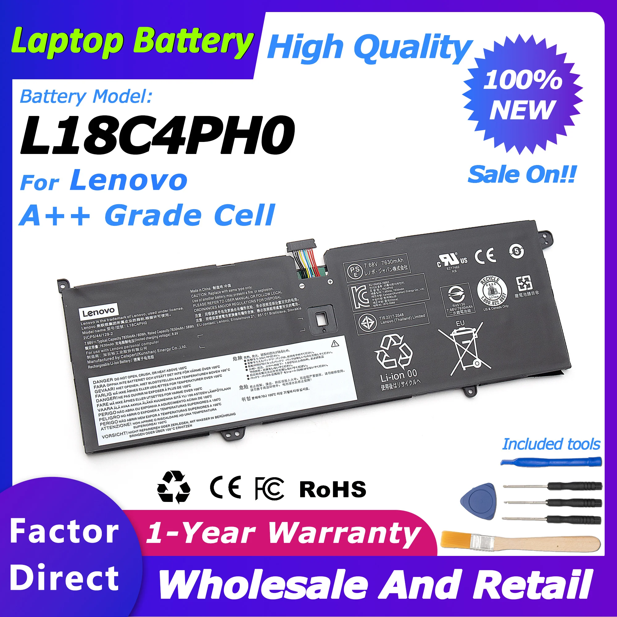 

L18C4PH0 Новый аккумулятор для ноутбука L18C4PH0 для Lenovo Yoga C940/14IIL/81Q9/2ICP5, серия 7820 мАч/60 Втч