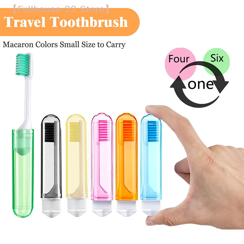 【MAX-22】1/6Pcs Mini Portable Toothbrush Foldable Saves Space With Case Small Dental Brush Adult In Transparent Candy Colors